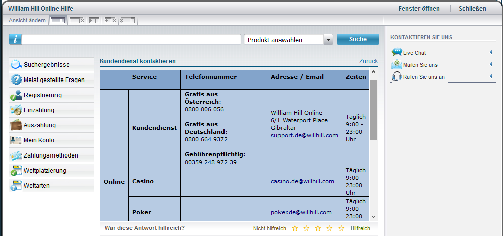 William Hill Kontakt